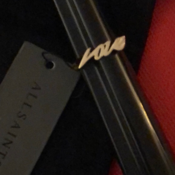 All Saints Polished Gold Tone Love Script Ring Size 8 NWT & Dust Bag - Picture 16 of 16